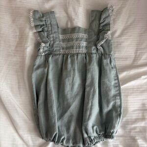 Edgehill Collection Mint Green Lace-Trim Bubble Romper